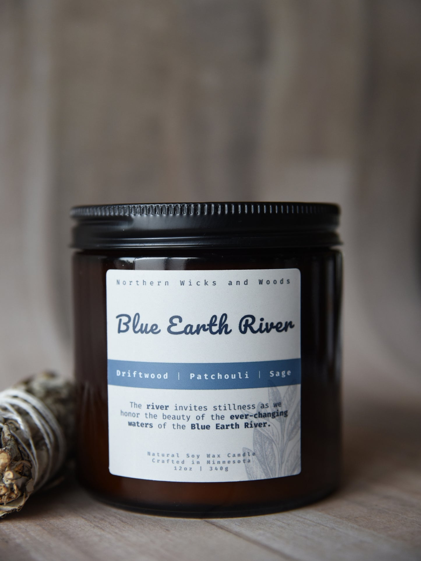 Blue Earth River : Driftwood, Patchouli and Sage Candle