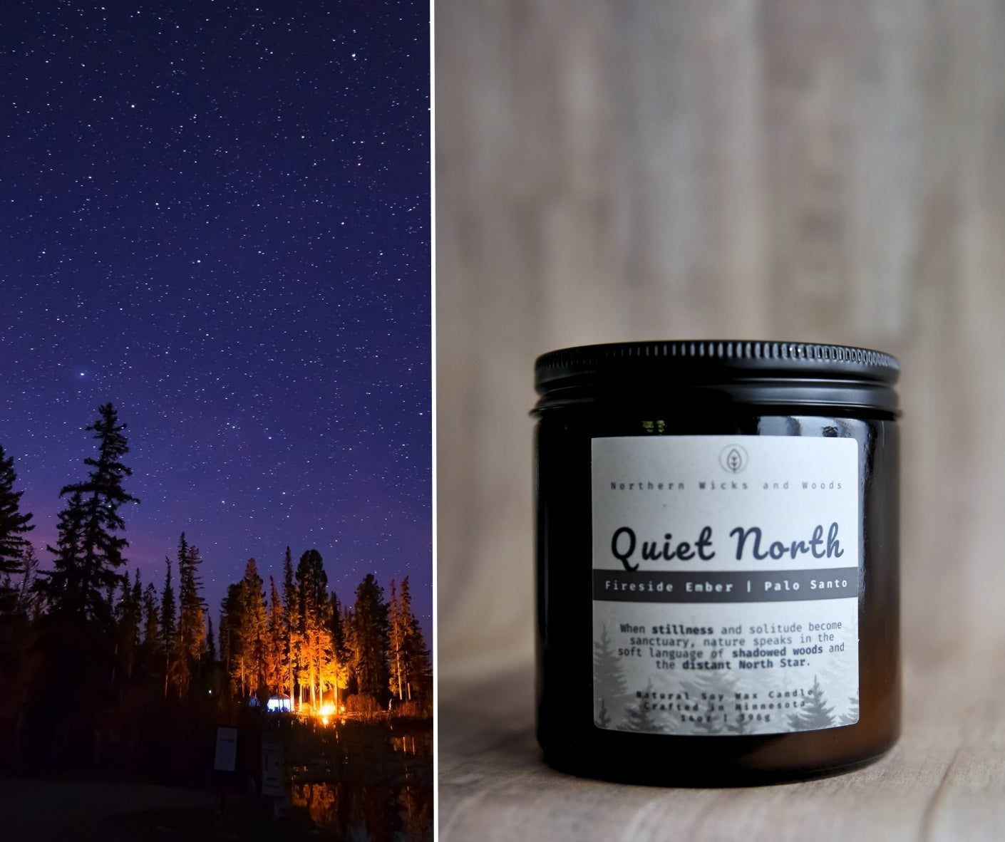 Quiet North: Fireside Ember and Palo Santo Candle