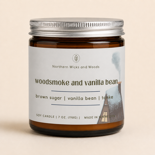 woodsmoke and vanilla bean candle: brown sugar, vanilla bean and tonka