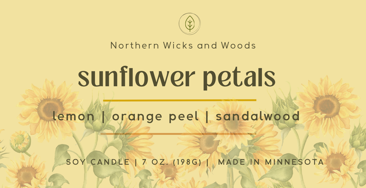 sunflower petals Candle: lemon, orange peel and sandalwood