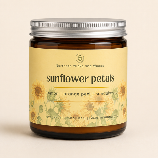 sunflower petals Candle: lemon, orange peel and sandalwood